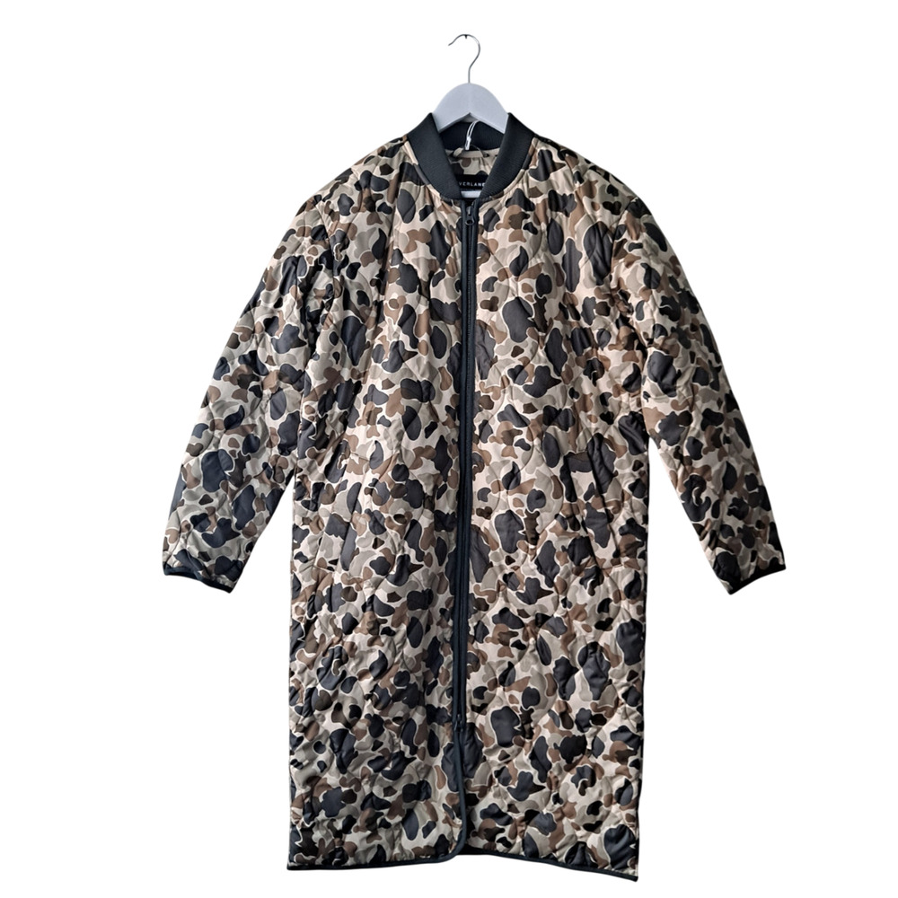 NWT Everlane The Renew Long Liner Zip Puffer Jacket Biscotti Camo Women Size XXS - Picture 2 of 14